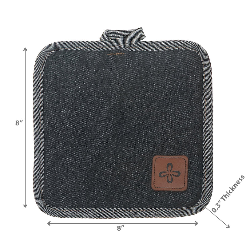 Denim Pot Holder With Leather Badge - Set of 4