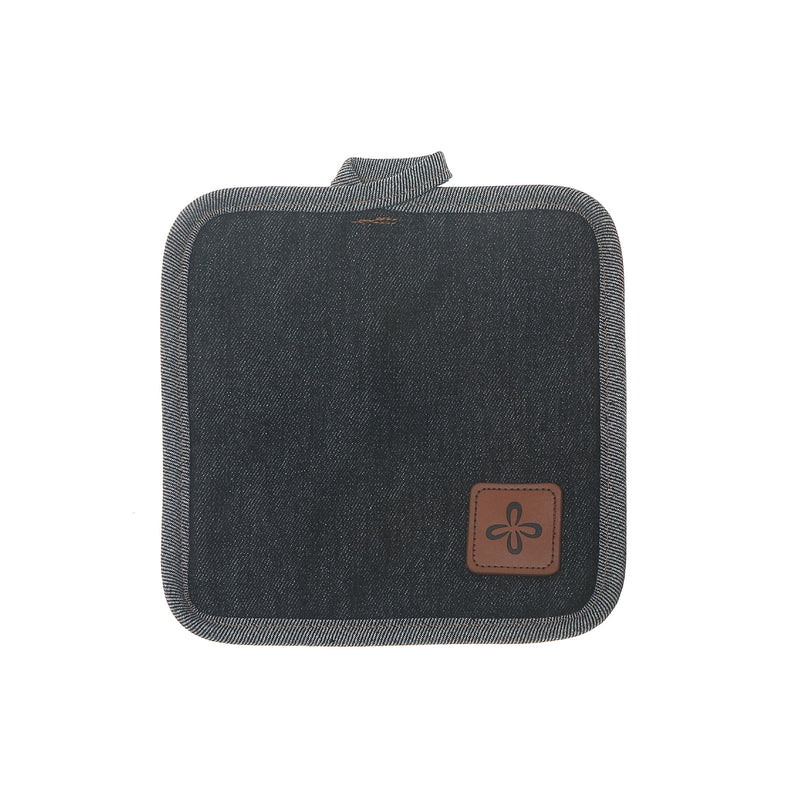 Denim Pot Holder With Leather Badge - Set of 4