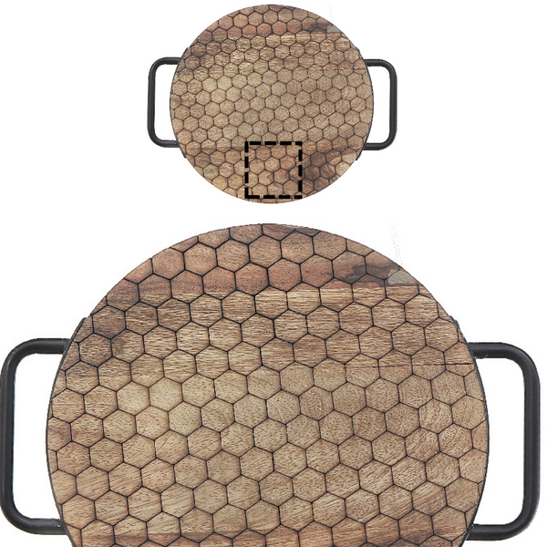 Custom Mango Wood Honeycomb Round Tray With Handles