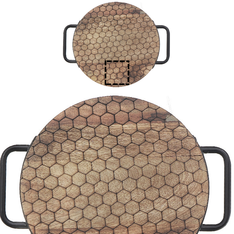 Custom Mango Wood Honeycomb Round Tray With Handles