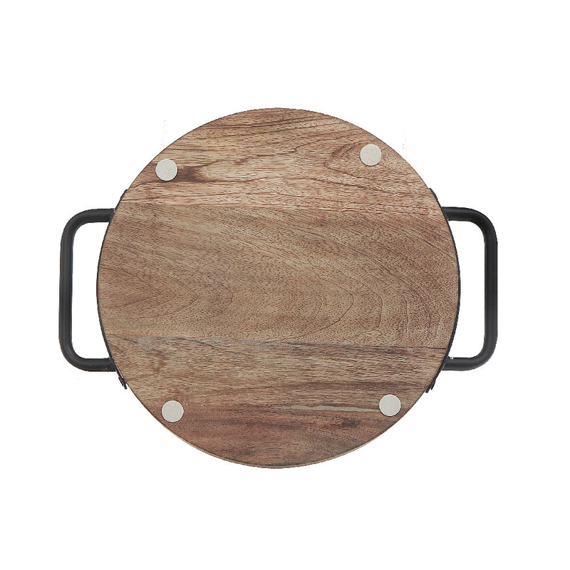 Custom Mango Wood Honeycomb Round Tray With Handles