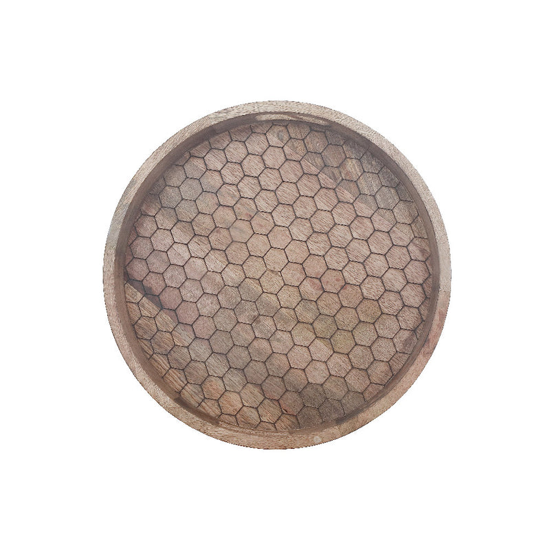 Custom Set Of 3 Mango Wood Honeycomb Round Tray With Handle