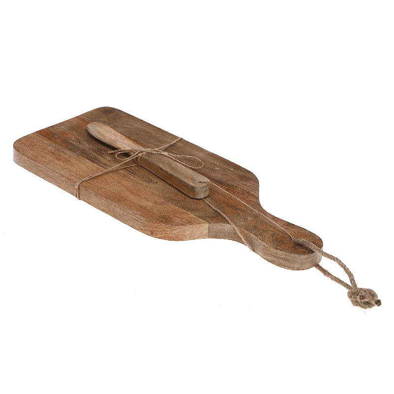 Custom Mango Wood Paddle Cheese Board With Spreader