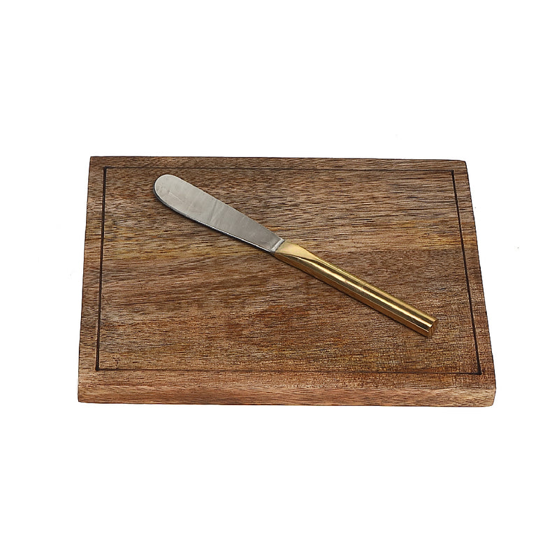 Custom Mango Wood Cheese Board With Spreader In Gift Box