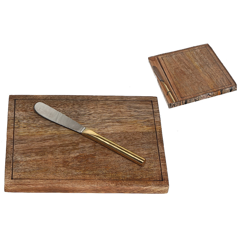 Custom Mango Wood Cheese Board With Spreader In Gift Box