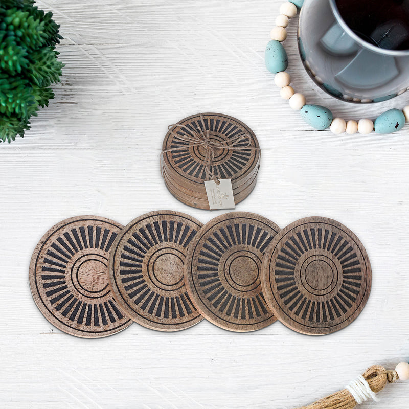 Mango Wood 4 Pc Etched Coasters