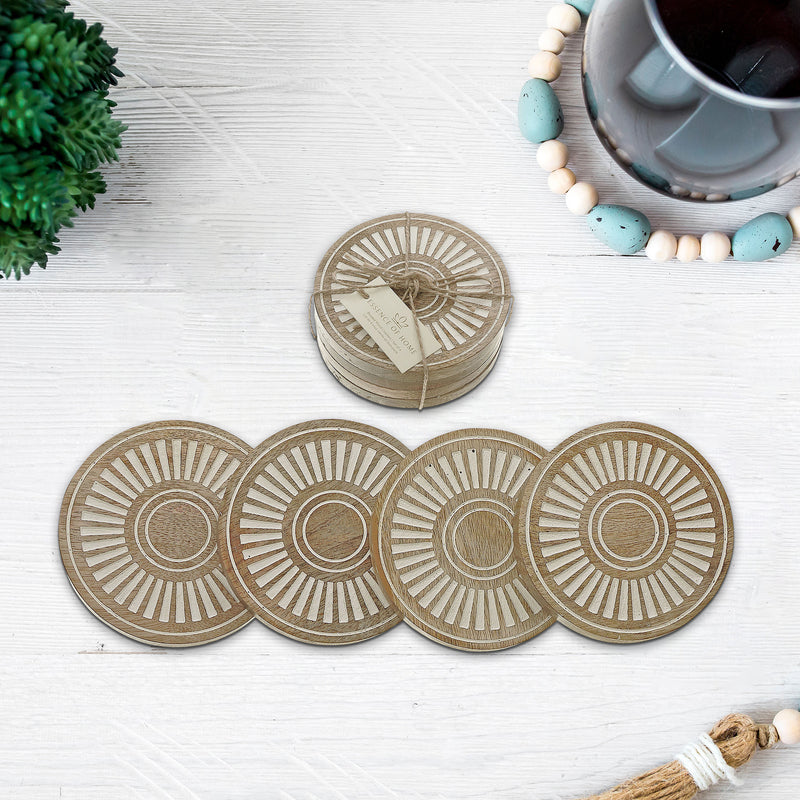 Mango Wood 4 Pc Etched Coasters