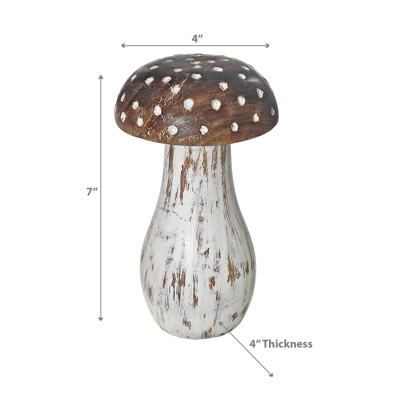 Mango Wooden White Polka Dots Decor Mushroom Small