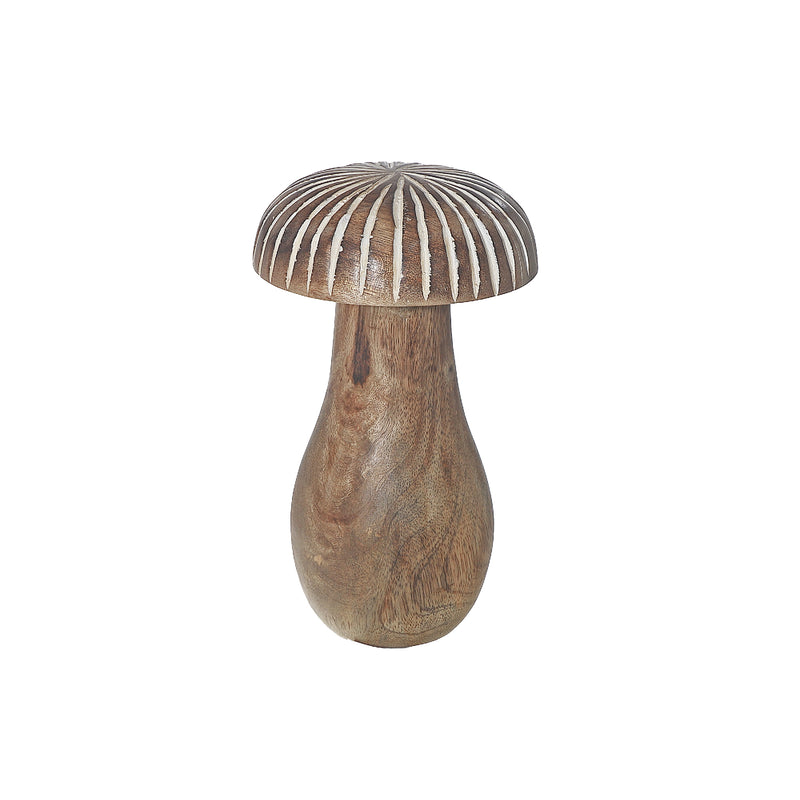 Mango Wooden Craved White Decor Mushroom Small