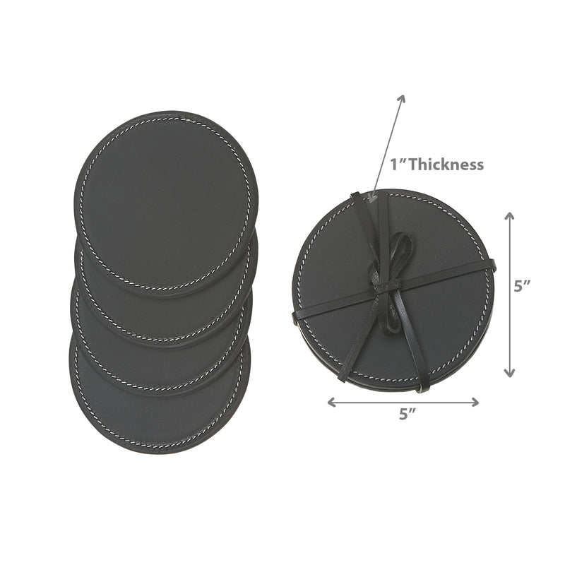 4Pc Round Genuine Leather Coasters