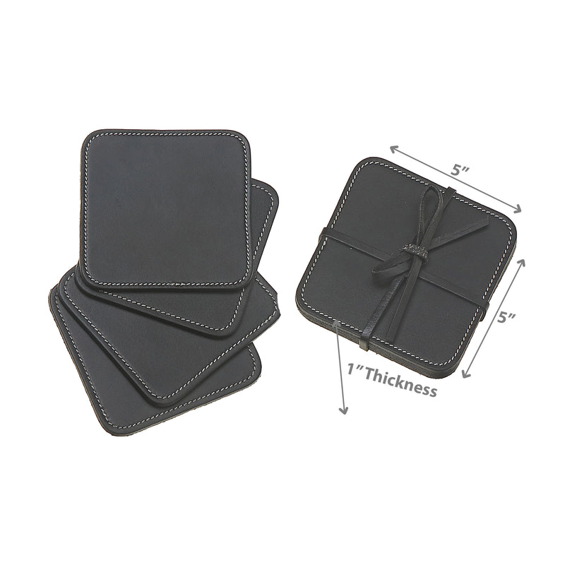 4Pc Square Genuine Leather Coasters