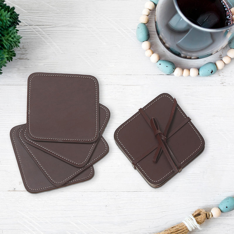 4Pc Square Genuine Leather Coasters