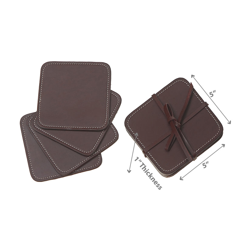 4Pc Square Genuine Leather Coasters