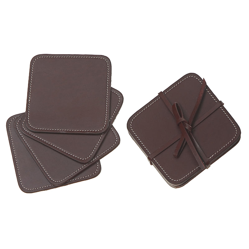 4Pc Square Genuine Leather Coasters