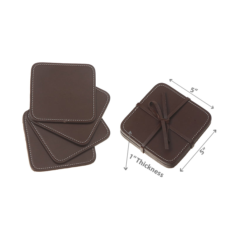 4Pc Square Genuine Leather Coasters