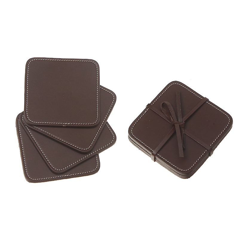 4Pc Square Genuine Leather Coasters