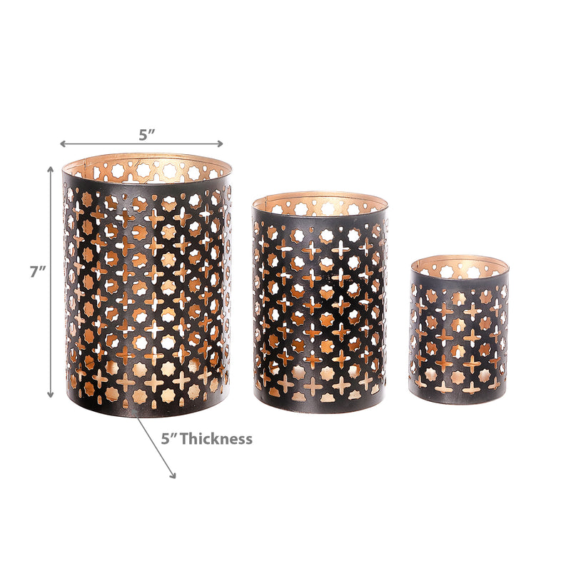 Metal Cutout Moroccan Candle Holder Set Of 3