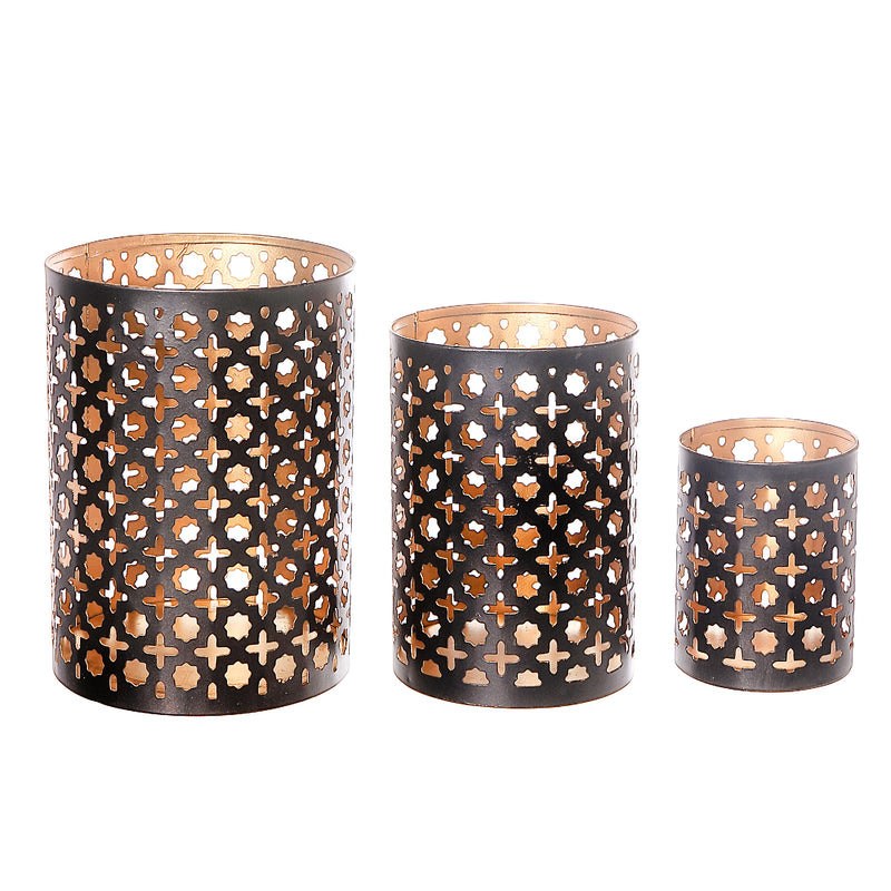 Metal Cutout Moroccan Candle Holder Set Of 3