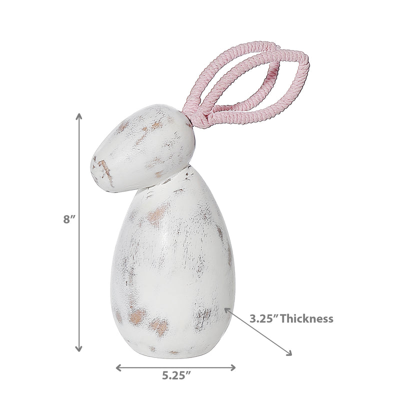 White Wash Wooden Bunny With Pink Ears