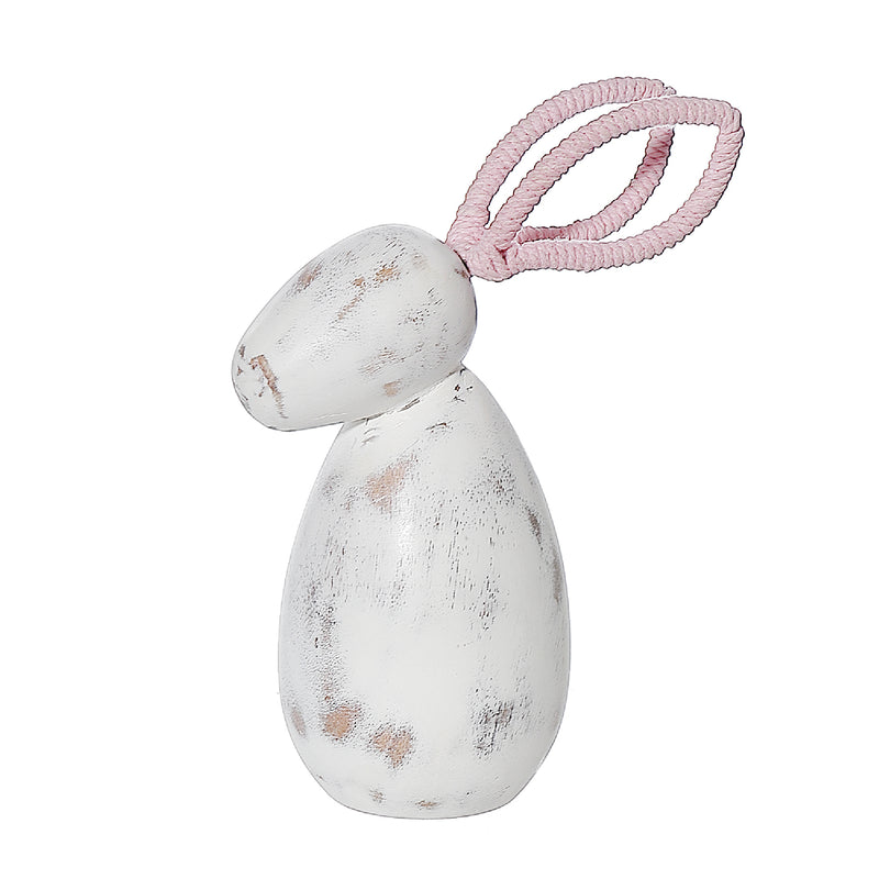 White Wash Wooden Bunny With Pink Ears