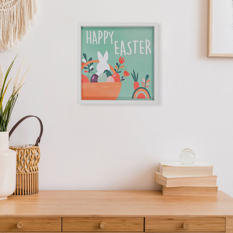 Framed Wood Wall Sign Bunny Happy Easter