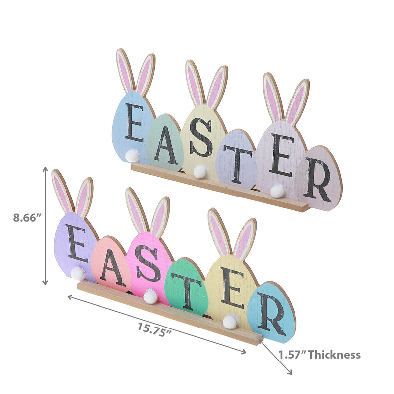 Wooden Bunny Easter Egg Sign - Set of 2