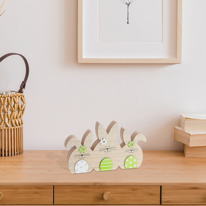 Wooden Triple Easter Egg Bunny Decor