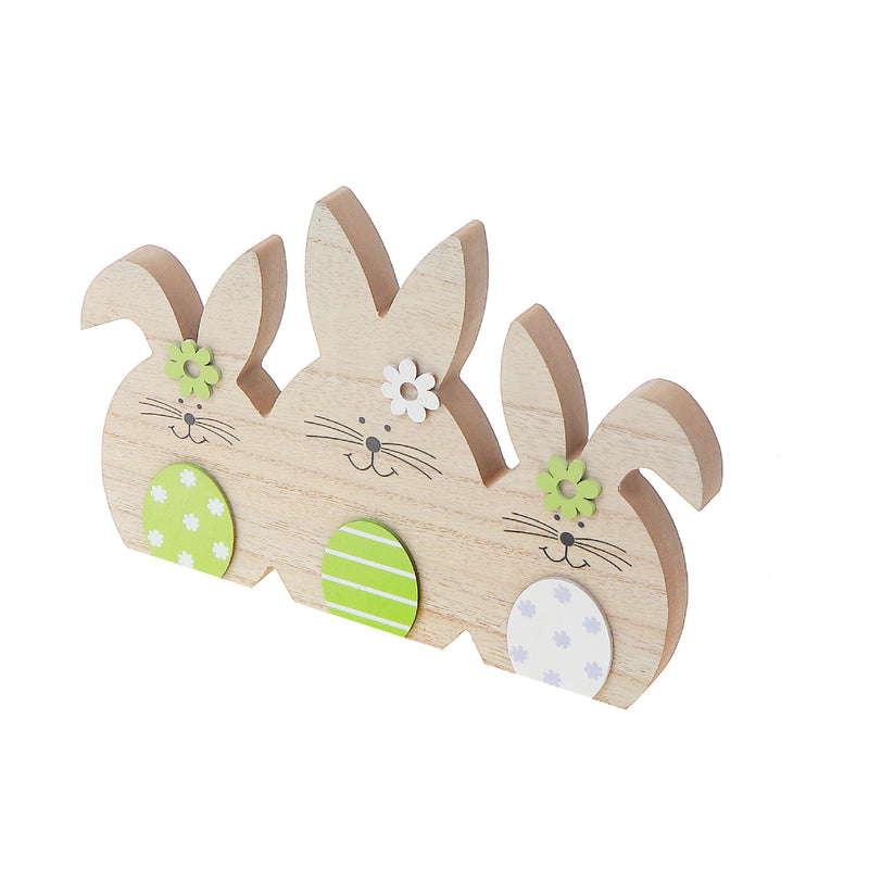 Wooden Triple Easter Egg Bunny Decor