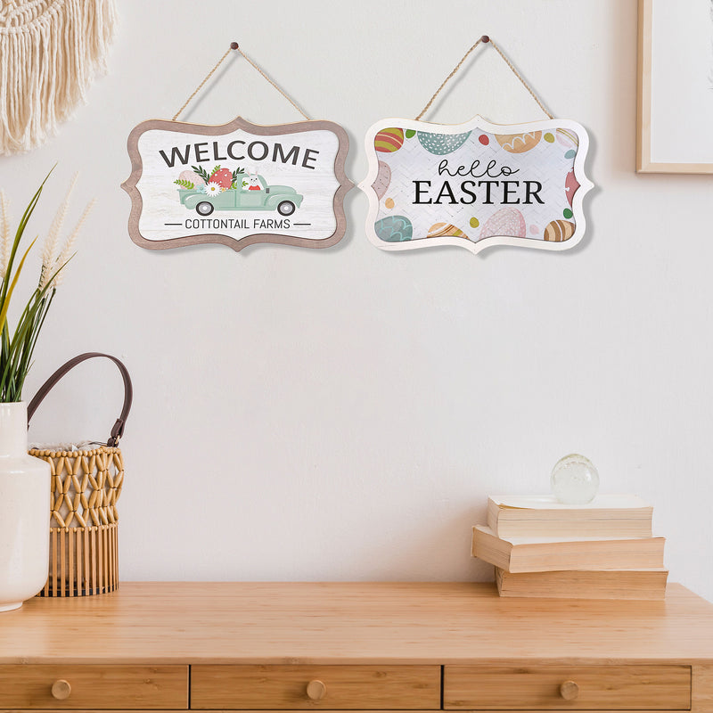 Wooden Wall Hanger Welcome TruckHello Easter - Set of 2