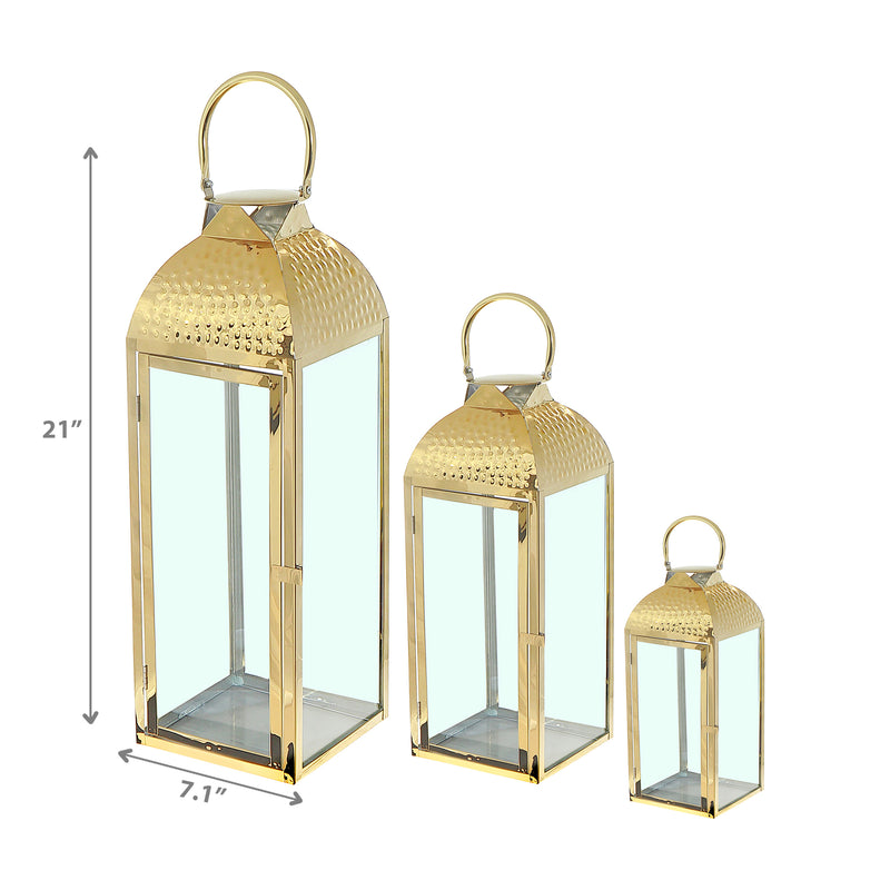 Metal Dimpled Top Nested Lantern Set Of 3  Gold