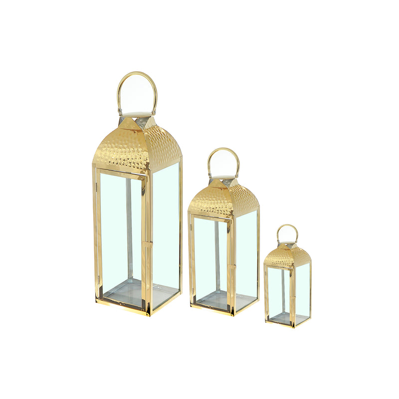 Metal Dimpled Top Nested Lantern Set Of 3  Gold