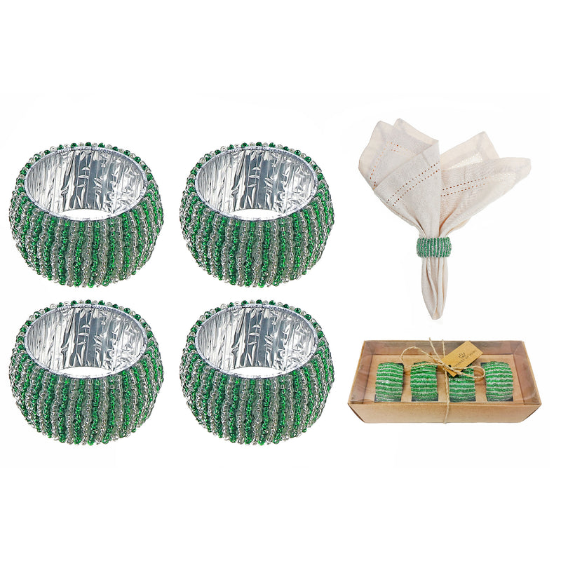 4Pc Beaded Napkin Ring With Craft Box