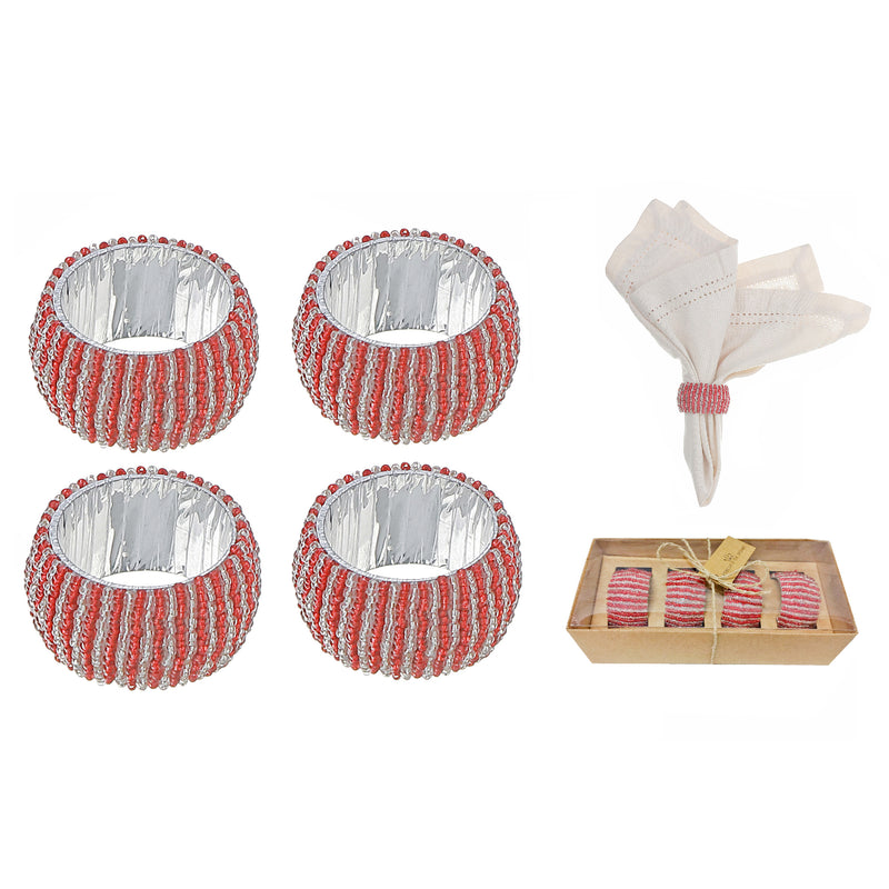 4Pc Beaded Napkin Ring With Craft Box