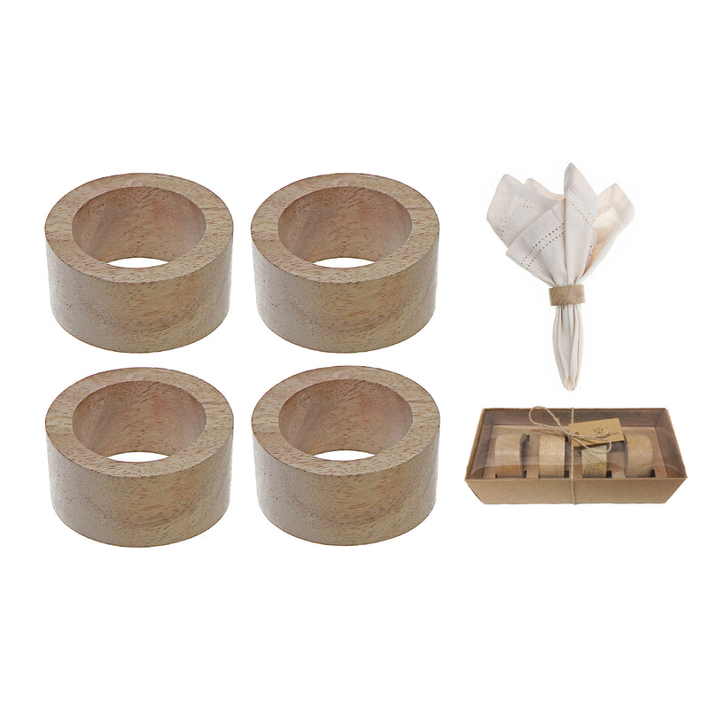 4PC Wooden Napkin Ring With Craft Box