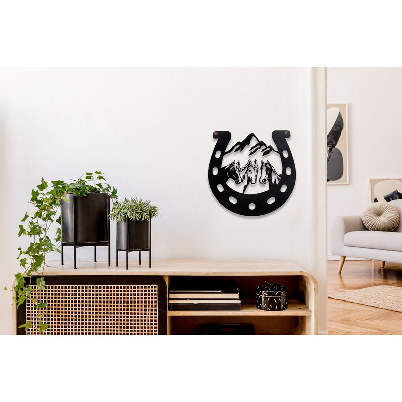 Metal Black Wall Decor Triple Horse Shoe