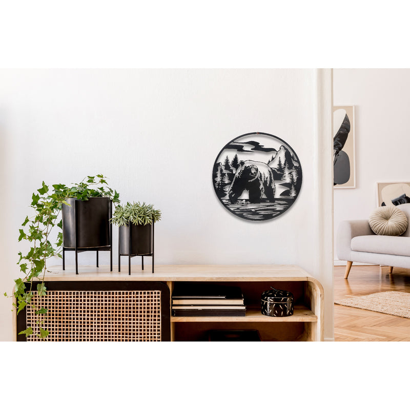 Metal Black Wall Decor Hunting Bear