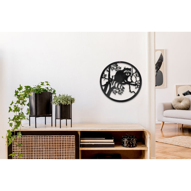 Metal Black Wall Decor Racoon On Tree