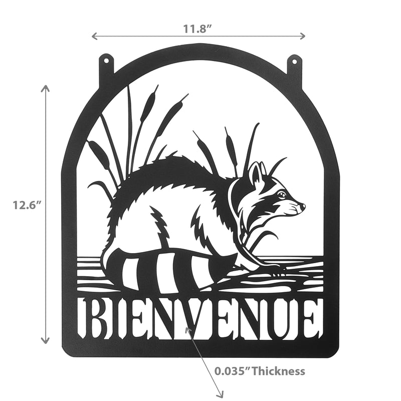 Metal Black Wall Decor Bienvenue Racoon