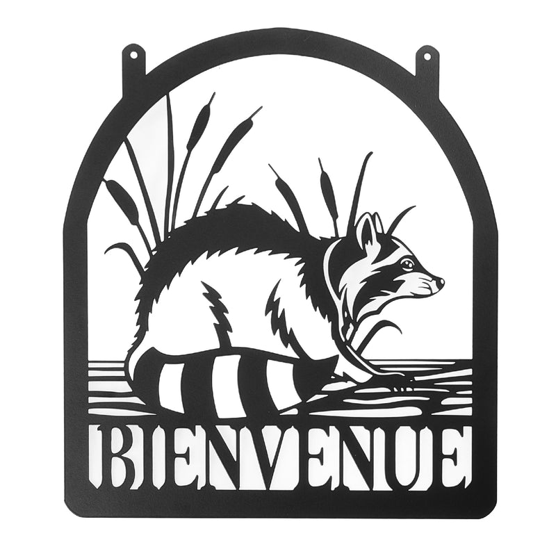 Metal Black Wall Decor Bienvenue Racoon