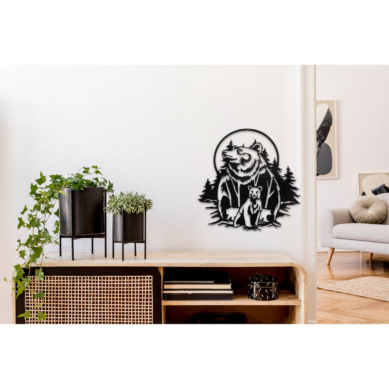 Metal Black Wall Decor Bear Under Moon