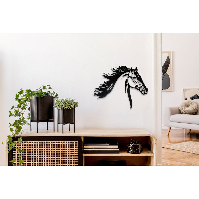 Metal Black Wall Decor Running Horse Head