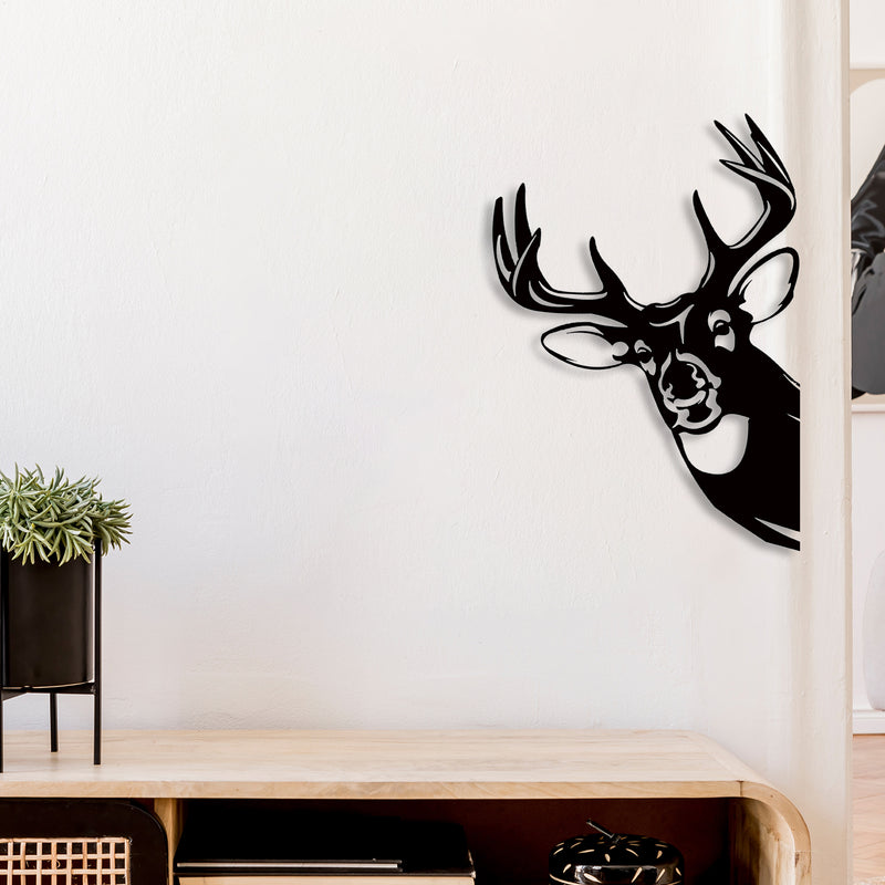 Metal Black Wall Decor Peeping Deer