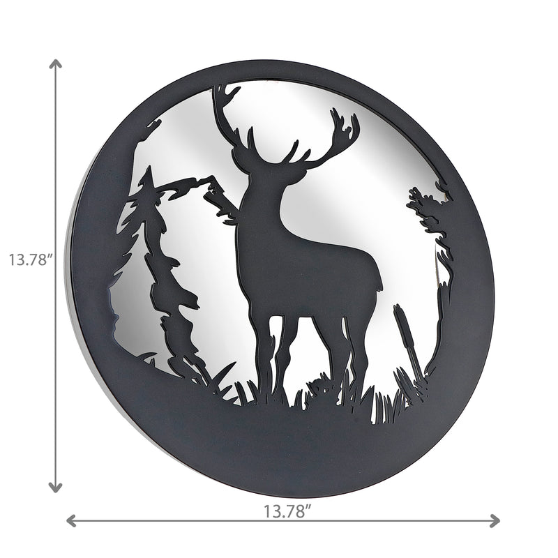 Round Black Galvanized Deer With Mirror Wall Decor