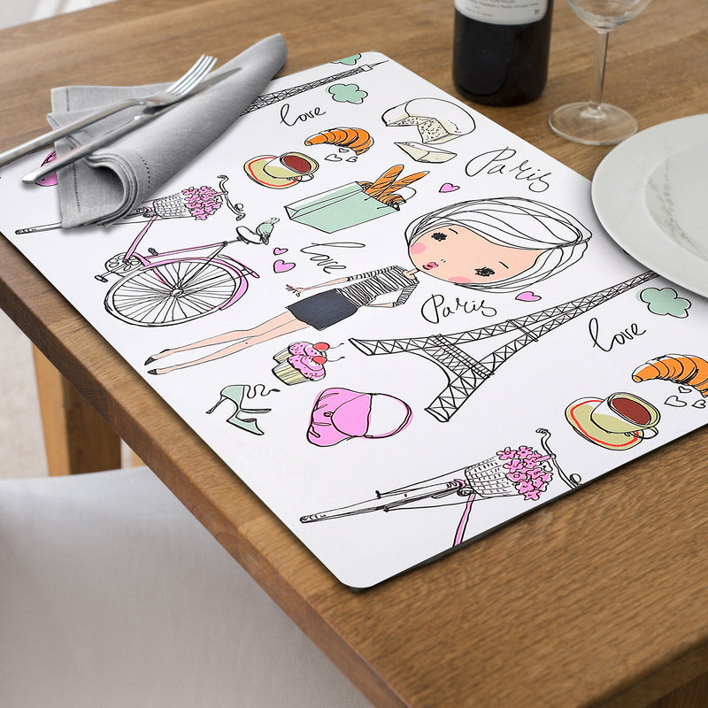 Plastic Placemat Girl In Paris 12 X 18 - Set of 12