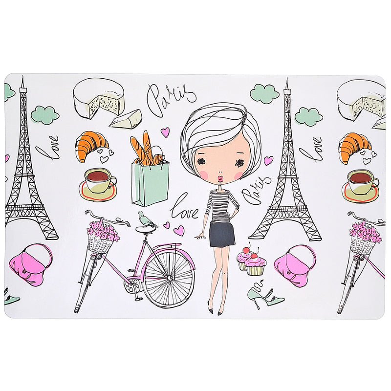 Plastic Placemat Girl In Paris 12 X 18 - Set of 12