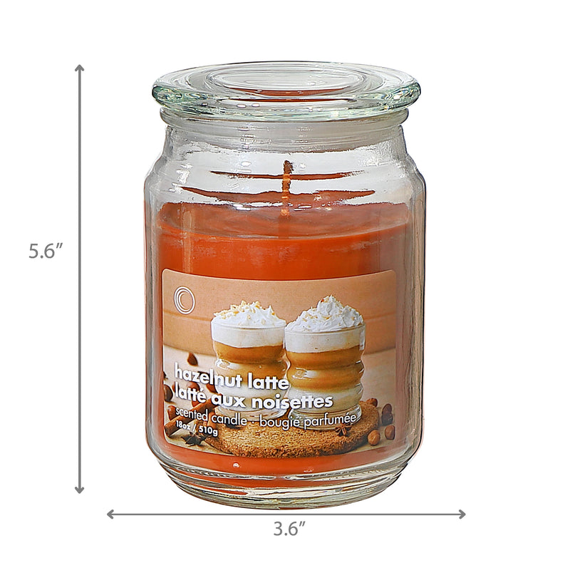 18 Oz Scented Jar With Glass Lid Hazelnut Latte - Set of 2