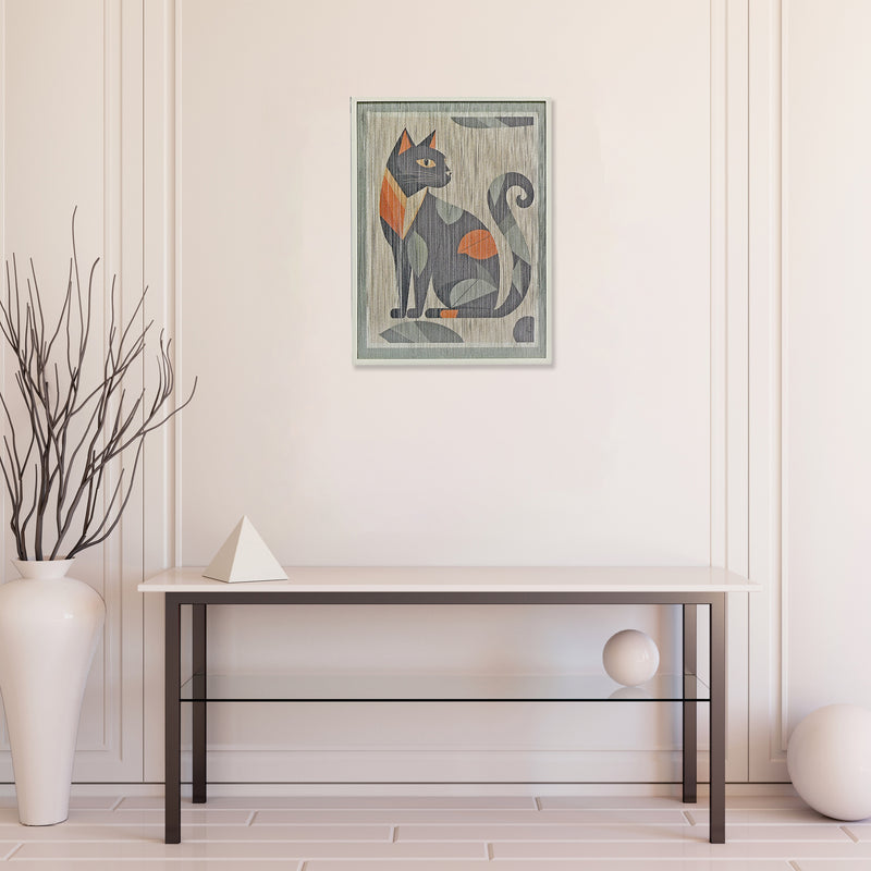 Thread Framed Wall Art Cat & Leaves