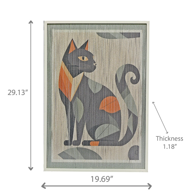 Thread Framed Wall Art Cat & Leaves