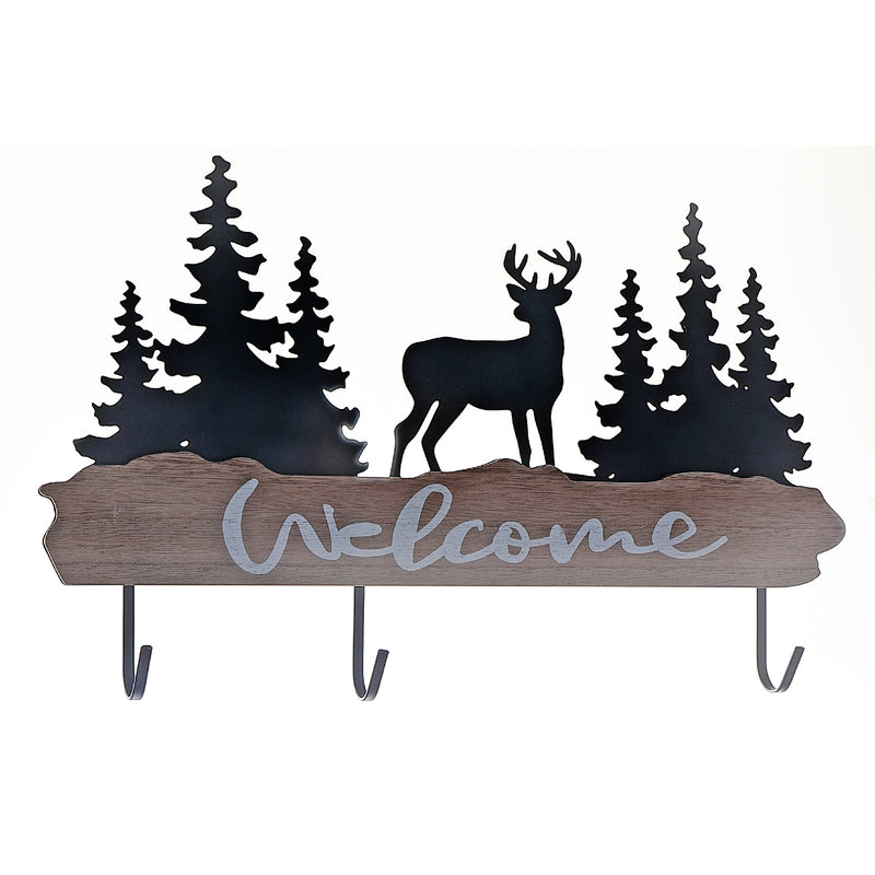 Metal 4 Hook Hanger  Forest - Welcome