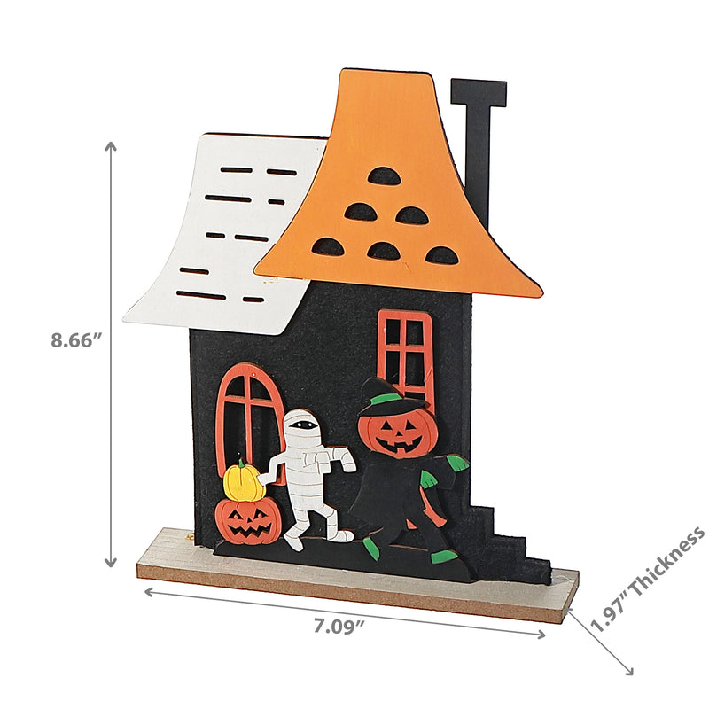 Wood House With Mummy and Pumpkin Decor Small